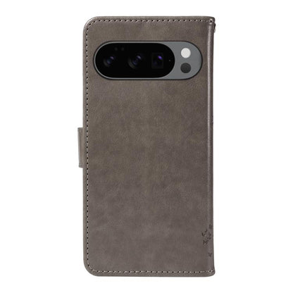 For Google Pixel 10 5G / 10 Pro 5G Global Tree & Cat Embossed Pattern Flip Leather Phone Case(Grey) - Google Cases by buy2fix | Online Shopping UK | buy2fix