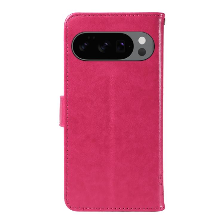 For Google Pixel 10 5G / 10 Pro 5G Global Tree & Cat Embossed Pattern Flip Leather Phone Case(Rose Red) - Google Cases by buy2fix | Online Shopping UK | buy2fix