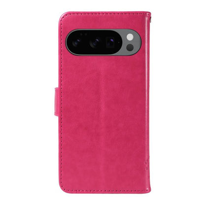 For Google Pixel 10 5G / 10 Pro 5G Global Tree & Cat Embossed Pattern Flip Leather Phone Case(Rose Red) - Google Cases by buy2fix | Online Shopping UK | buy2fix