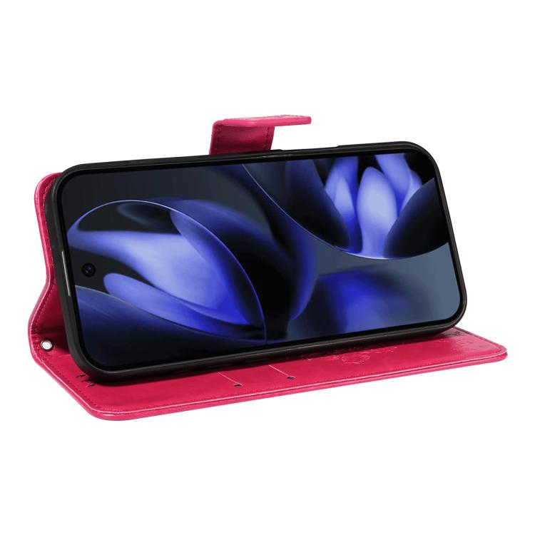 For Google Pixel 10 5G / 10 Pro 5G Global Tree & Cat Embossed Pattern Flip Leather Phone Case(Rose Red) - Google Cases by buy2fix | Online Shopping UK | buy2fix