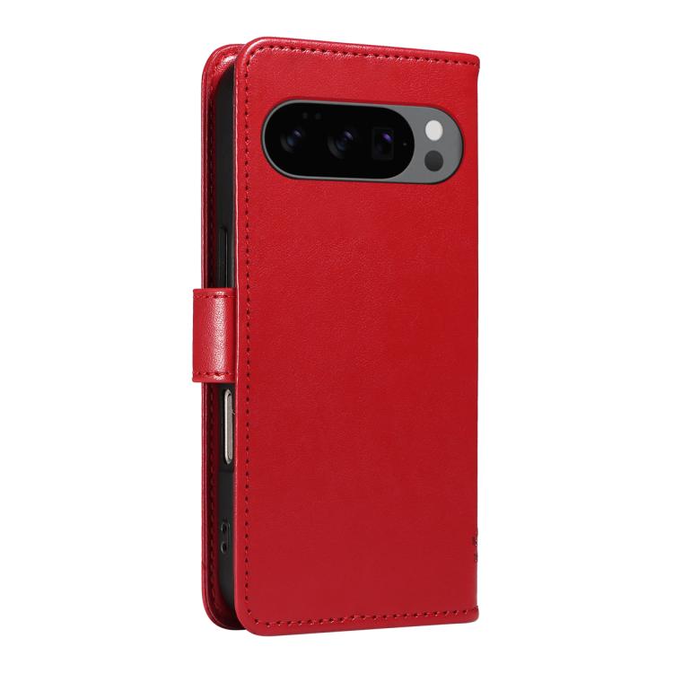 For Google Pixel 10 5G / 10 Pro 5G Global Tree & Cat Embossed Pattern Flip Leather Phone Case(Red) - Google Cases by buy2fix | Online Shopping UK | buy2fix
