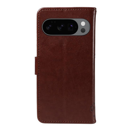 For Google Pixel 10 5G / 10 Pro 5G Global Tree & Cat Embossed Pattern Flip Leather Phone Case(Coffee) - Google Cases by buy2fix | Online Shopping UK | buy2fix