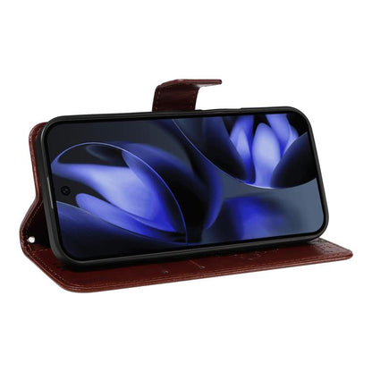 For Google Pixel 10 5G / 10 Pro 5G Global Tree & Cat Embossed Pattern Flip Leather Phone Case(Coffee) - Google Cases by buy2fix | Online Shopping UK | buy2fix