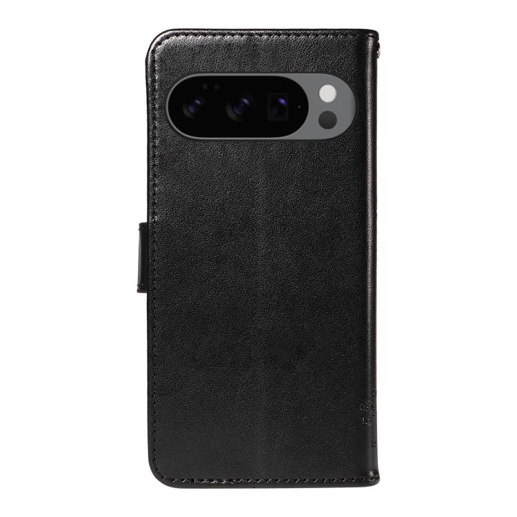 For Google Pixel 10 5G / 10 Pro 5G Global Tree & Cat Embossed Pattern Flip Leather Phone Case(Black) - Google Cases by buy2fix | Online Shopping UK | buy2fix