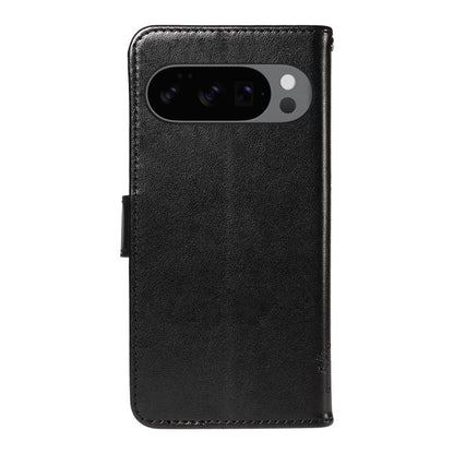 For Google Pixel 10 5G / 10 Pro 5G Global Tree & Cat Embossed Pattern Flip Leather Phone Case(Black) - Google Cases by buy2fix | Online Shopping UK | buy2fix