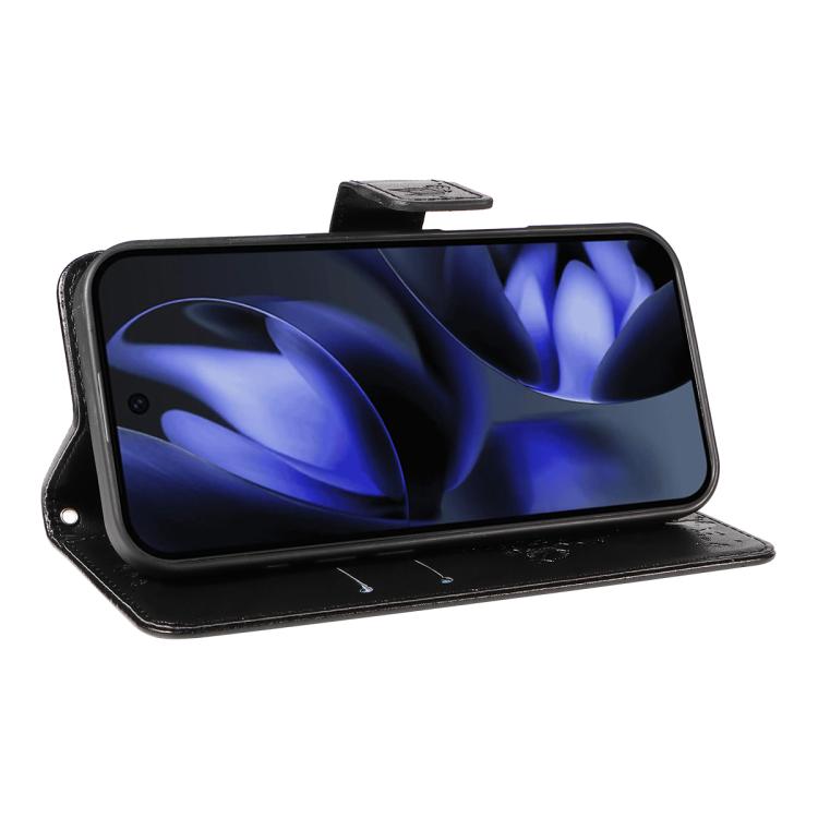 For Google Pixel 10 5G / 10 Pro 5G Global Tree & Cat Embossed Pattern Flip Leather Phone Case(Black) - Google Cases by buy2fix | Online Shopping UK | buy2fix