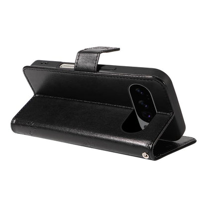 For Google Pixel 10 5G / 10 Pro 5G Global Tree & Cat Embossed Pattern Flip Leather Phone Case(Black) - Google Cases by buy2fix | Online Shopping UK | buy2fix