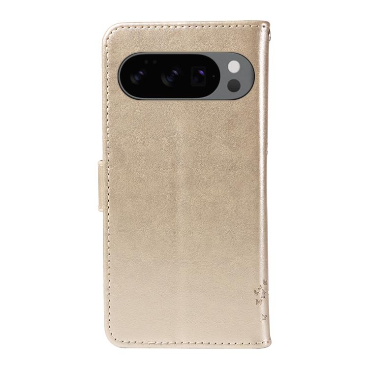 For Google Pixel 10 5G / 10 Pro 5G Global Tree & Cat Embossed Pattern Flip Leather Phone Case(Gold) - Google Cases by buy2fix | Online Shopping UK | buy2fix