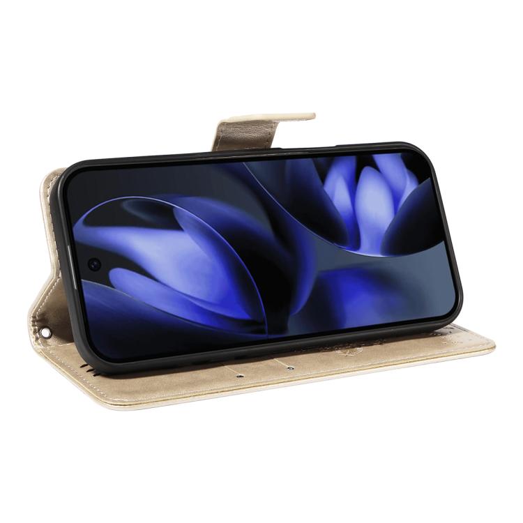 For Google Pixel 10 5G / 10 Pro 5G Global Tree & Cat Embossed Pattern Flip Leather Phone Case(Gold) - Google Cases by buy2fix | Online Shopping UK | buy2fix