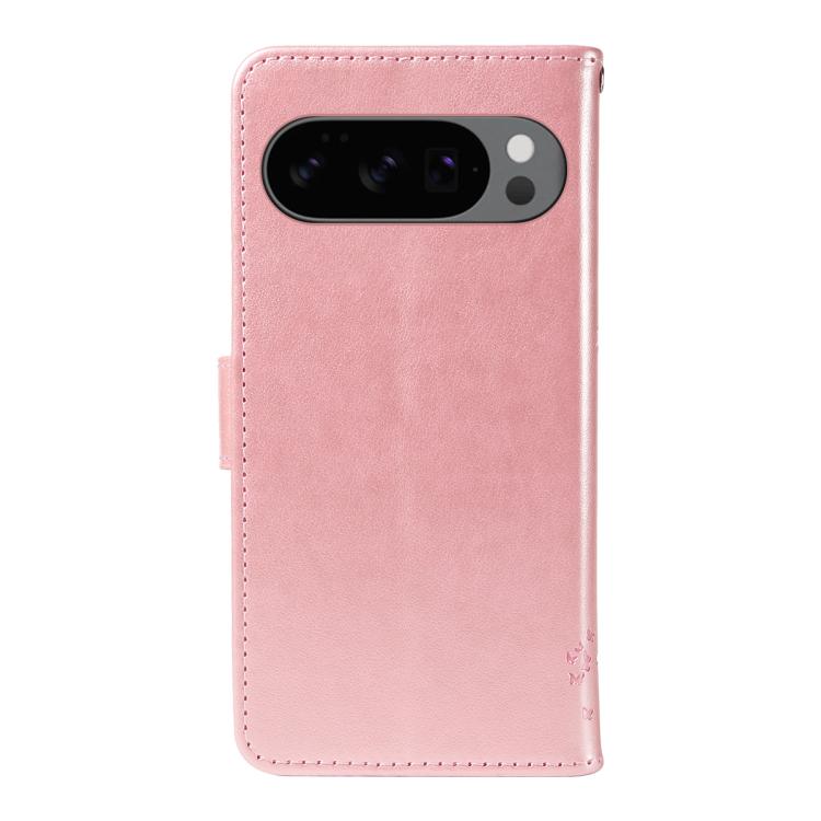 For Google Pixel 10 5G / 10 Pro 5G Global Tree & Cat Embossed Pattern Flip Leather Phone Case(Rose Gold) - Google Cases by buy2fix | Online Shopping UK | buy2fix