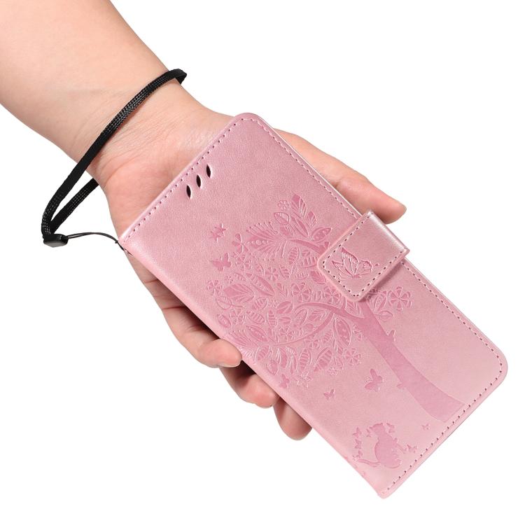 For Google Pixel 10 5G / 10 Pro 5G Global Tree & Cat Embossed Pattern Flip Leather Phone Case(Rose Gold) - Google Cases by buy2fix | Online Shopping UK | buy2fix