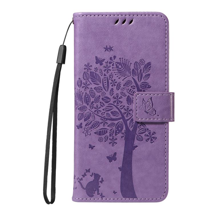 For Google Pixel 10 Pro XL 5G Global Tree & Cat Embossed Pattern Flip Leather Phone Case(Light Purple) - Google Cases by buy2fix | Online Shopping UK | buy2fix