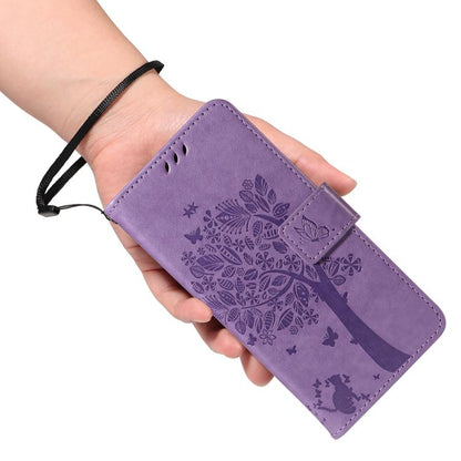 For Google Pixel 10 Pro XL 5G Global Tree & Cat Embossed Pattern Flip Leather Phone Case(Light Purple) - Google Cases by buy2fix | Online Shopping UK | buy2fix