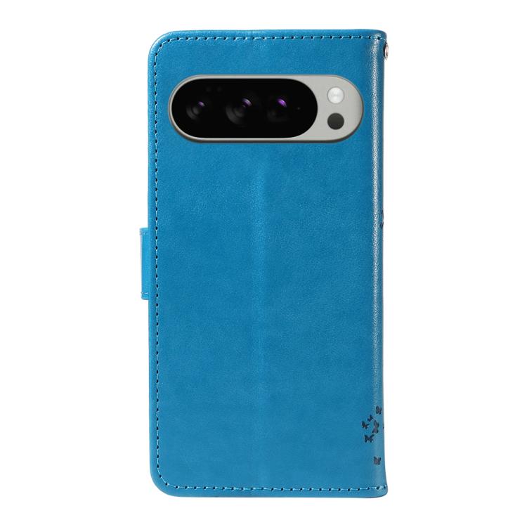 For Google Pixel 10 Pro XL 5G Global Tree & Cat Embossed Pattern Flip Leather Phone Case(Blue) - Google Cases by buy2fix | Online Shopping UK | buy2fix