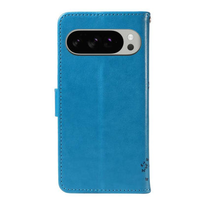 For Google Pixel 10 Pro XL 5G Global Tree & Cat Embossed Pattern Flip Leather Phone Case(Blue) - Google Cases by buy2fix | Online Shopping UK | buy2fix