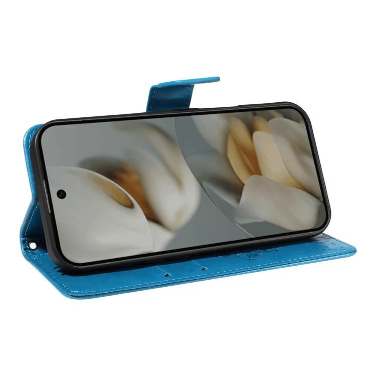 For Google Pixel 10 Pro XL 5G Global Tree & Cat Embossed Pattern Flip Leather Phone Case(Blue) - Google Cases by buy2fix | Online Shopping UK | buy2fix