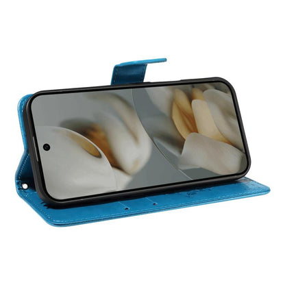 For Google Pixel 10 Pro XL 5G Global Tree & Cat Embossed Pattern Flip Leather Phone Case(Blue) - Google Cases by buy2fix | Online Shopping UK | buy2fix