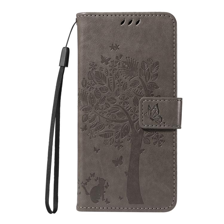 For Google Pixel 10 Pro XL 5G Global Tree & Cat Embossed Pattern Flip Leather Phone Case(Grey) - Google Cases by buy2fix | Online Shopping UK | buy2fix
