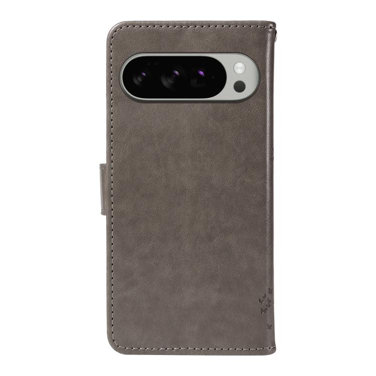 For Google Pixel 10 Pro XL 5G Global Tree & Cat Embossed Pattern Flip Leather Phone Case(Grey) - Google Cases by buy2fix | Online Shopping UK | buy2fix