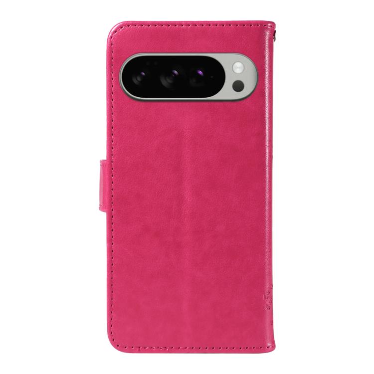 For Google Pixel 10 Pro XL 5G Global Tree & Cat Embossed Pattern Flip Leather Phone Case(Rose Red) - Google Cases by buy2fix | Online Shopping UK | buy2fix