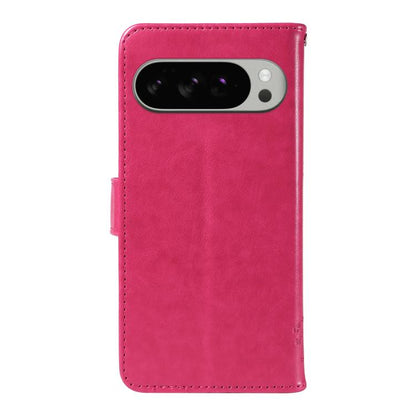 For Google Pixel 10 Pro XL 5G Global Tree & Cat Embossed Pattern Flip Leather Phone Case(Rose Red) - Google Cases by buy2fix | Online Shopping UK | buy2fix