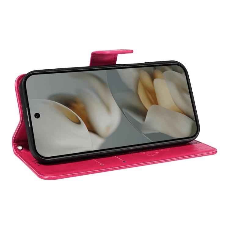 For Google Pixel 10 Pro XL 5G Global Tree & Cat Embossed Pattern Flip Leather Phone Case(Rose Red) - Google Cases by buy2fix | Online Shopping UK | buy2fix