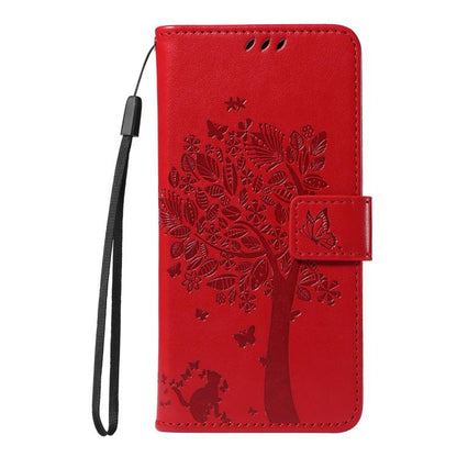 For Google Pixel 10 Pro XL 5G Global Tree & Cat Embossed Pattern Flip Leather Phone Case(Red) - Google Cases by buy2fix | Online Shopping UK | buy2fix