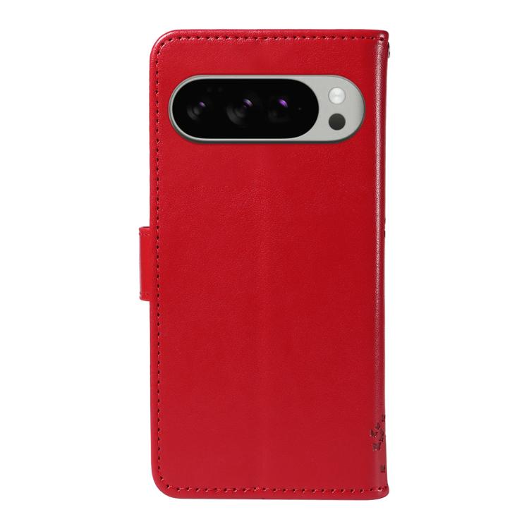 For Google Pixel 10 Pro XL 5G Global Tree & Cat Embossed Pattern Flip Leather Phone Case(Red) - Google Cases by buy2fix | Online Shopping UK | buy2fix