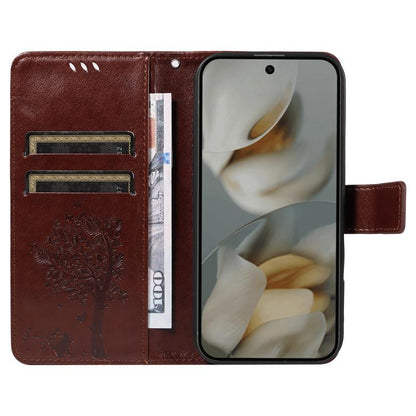 For Google Pixel 10 Pro XL 5G Global Tree & Cat Embossed Pattern Flip Leather Phone Case(Coffee) - Google Cases by buy2fix | Online Shopping UK | buy2fix