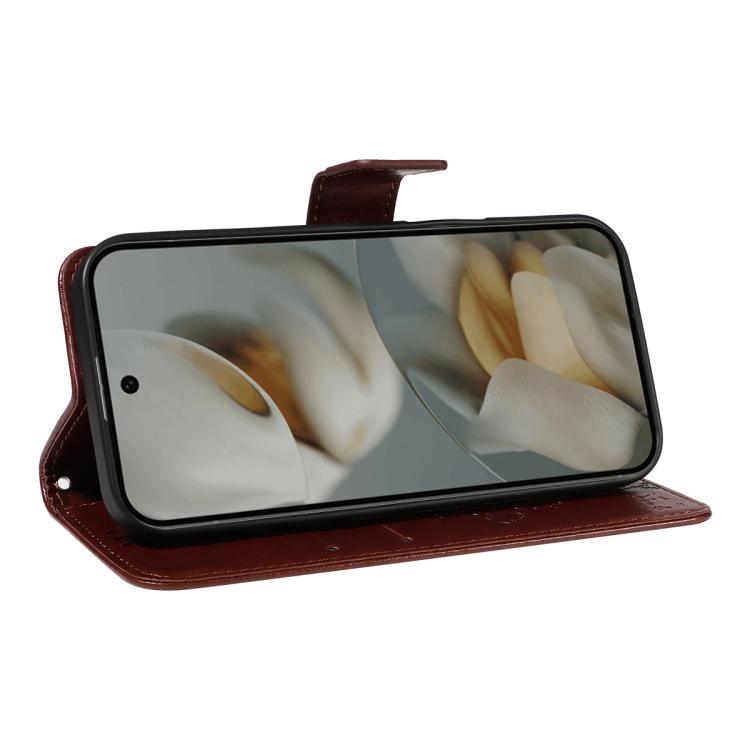 For Google Pixel 10 Pro XL 5G Global Tree & Cat Embossed Pattern Flip Leather Phone Case(Coffee) - Google Cases by buy2fix | Online Shopping UK | buy2fix