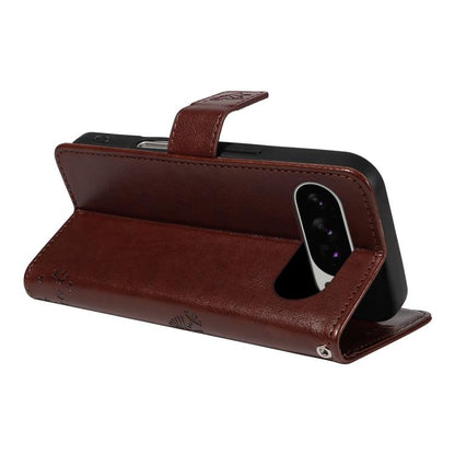 For Google Pixel 10 Pro XL 5G Global Tree & Cat Embossed Pattern Flip Leather Phone Case(Coffee) - Google Cases by buy2fix | Online Shopping UK | buy2fix