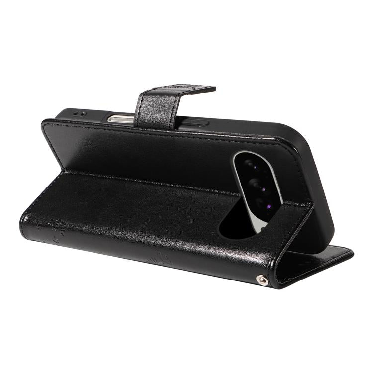 For Google Pixel 10 Pro XL 5G Global Tree & Cat Embossed Pattern Flip Leather Phone Case(Black) - Google Cases by buy2fix | Online Shopping UK | buy2fix