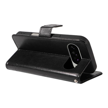 For Google Pixel 10 Pro XL 5G Global Tree & Cat Embossed Pattern Flip Leather Phone Case(Black) - Google Cases by buy2fix | Online Shopping UK | buy2fix