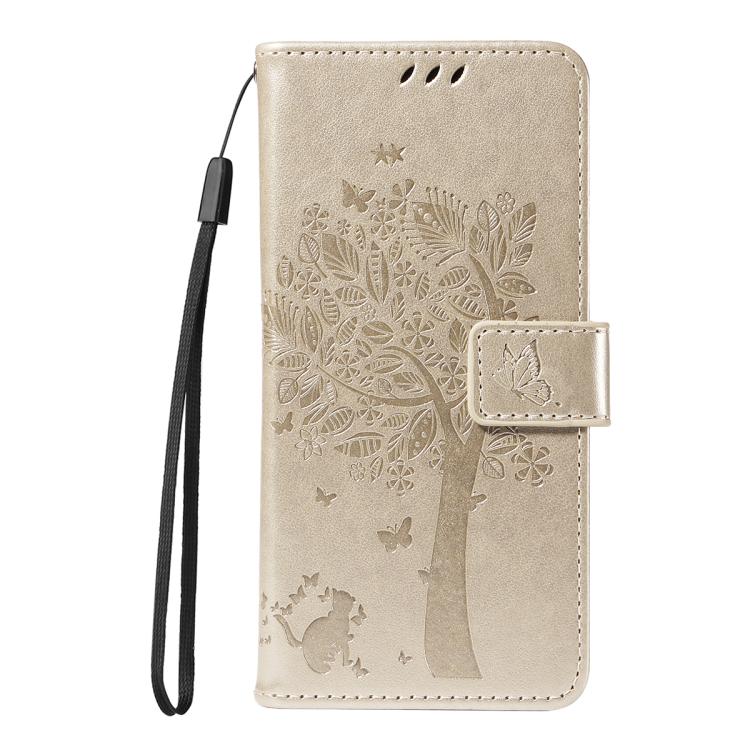 For Google Pixel 10 Pro XL 5G Global Tree & Cat Embossed Pattern Flip Leather Phone Case(Gold) - Google Cases by buy2fix | Online Shopping UK | buy2fix