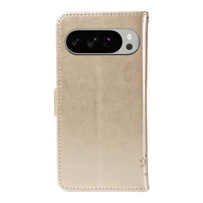 For Google Pixel 10 Pro XL 5G Global Tree & Cat Embossed Pattern Flip Leather Phone Case(Gold) - Google Cases by buy2fix | Online Shopping UK | buy2fix
