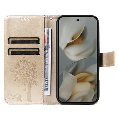 For Google Pixel 10 Pro XL 5G Global Tree & Cat Embossed Pattern Flip Leather Phone Case(Gold) - Google Cases by buy2fix | Online Shopping UK | buy2fix