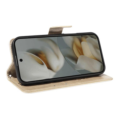 For Google Pixel 10 Pro XL 5G Global Tree & Cat Embossed Pattern Flip Leather Phone Case(Gold) - Google Cases by buy2fix | Online Shopping UK | buy2fix