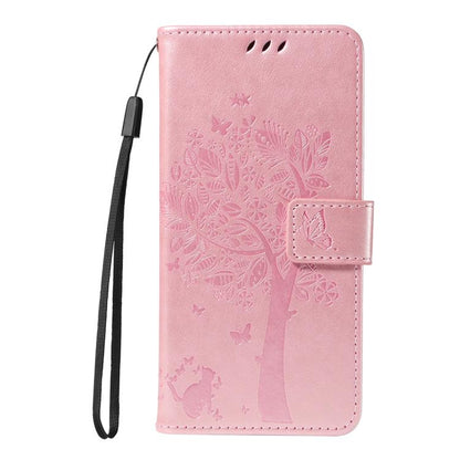 For Google Pixel 10 Pro XL 5G Global Tree & Cat Embossed Pattern Flip Leather Phone Case(Rose Gold) - Google Cases by buy2fix | Online Shopping UK | buy2fix
