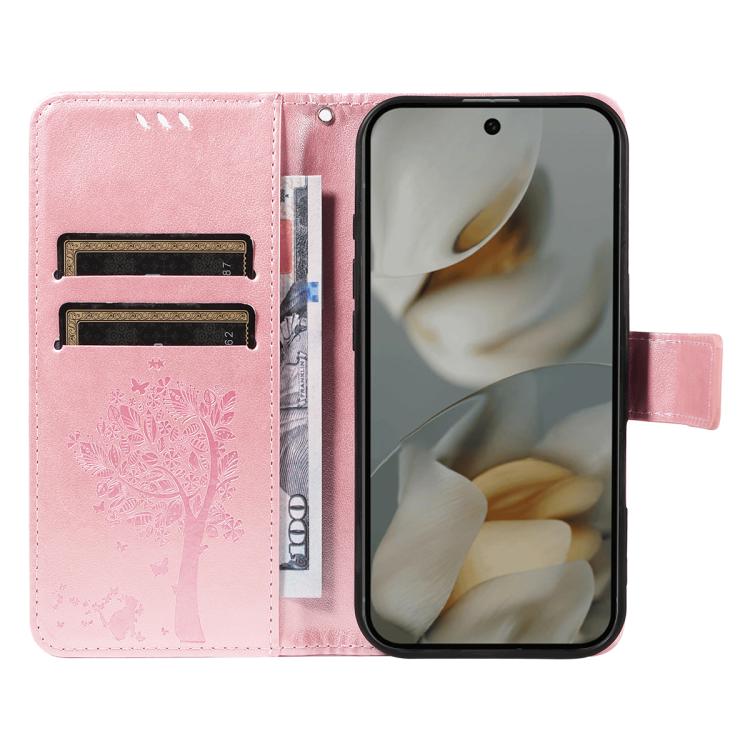 For Google Pixel 10 Pro XL 5G Global Tree & Cat Embossed Pattern Flip Leather Phone Case(Rose Gold) - Google Cases by buy2fix | Online Shopping UK | buy2fix