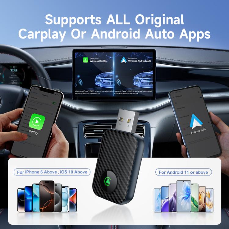 2 in 1 USB Wired to Wireless Car CarPlay / Android Box Adapter, with USB and Type-C Cable(Black) - Bluetooth Adapters by buy2fix | Online Shopping UK | buy2fix