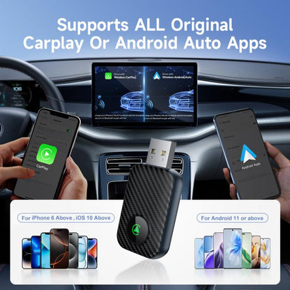 2 in 1 USB Wired to Wireless Car CarPlay / Android Box Adapter, with USB and Type-C Cable(Black) - Bluetooth Adapters by buy2fix | Online Shopping UK | buy2fix