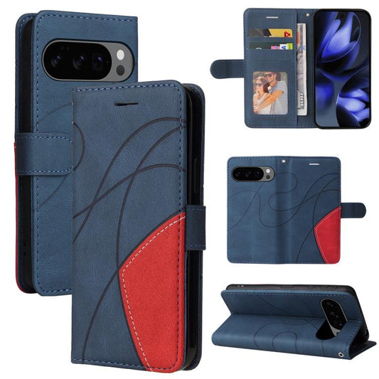 For Google Pixel 10 5G / 10 Pro 5G Global Dual-color Splicing Flip Leather Phone Case(Blue) - Google Cases by buy2fix | Online Shopping UK | buy2fix