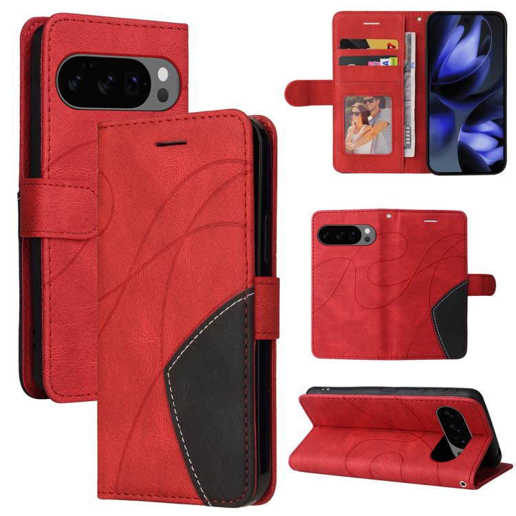 For Google Pixel 10 5G / 10 Pro 5G Global Dual-color Splicing Flip Leather Phone Case(Red) - Google Cases by buy2fix | Online Shopping UK | buy2fix