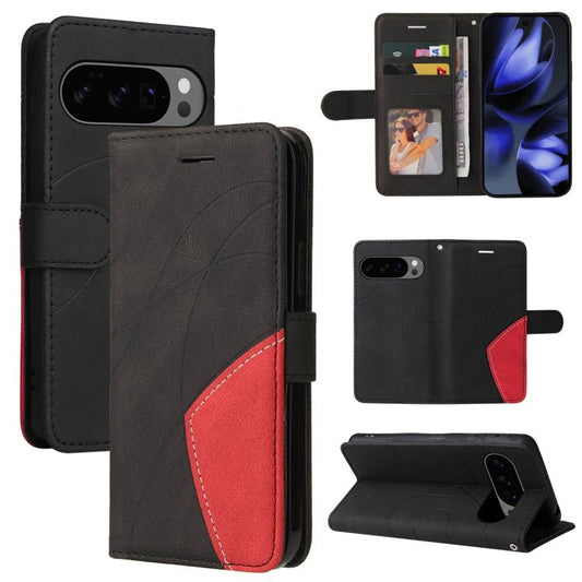 For Google Pixel 10 5G / 10 Pro 5G Global Dual-color Splicing Flip Leather Phone Case(Black) - Google Cases by buy2fix | Online Shopping UK | buy2fix
