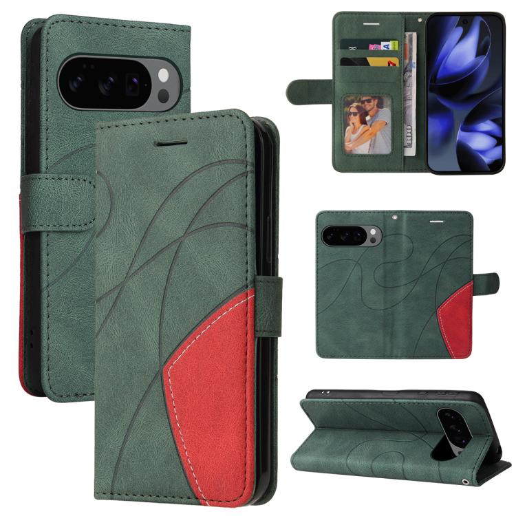 For Google Pixel 10 5G / 10 Pro 5G Global Dual-color Splicing Flip Leather Phone Case(Green) - Google Cases by buy2fix | Online Shopping UK | buy2fix