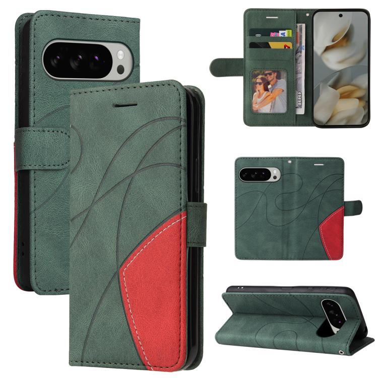 For Google Pixel 10 Pro XL 5G Global Dual-color Splicing Flip Leather Phone Case(Green) - Google Cases by buy2fix | Online Shopping UK | buy2fix