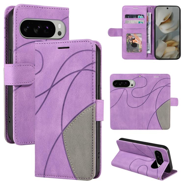 For Google Pixel 10 Pro XL 5G Global Dual-color Splicing Flip Leather Phone Case(Purple) - Google Cases by buy2fix | Online Shopping UK | buy2fix