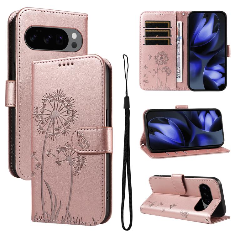 For Google Pixel 10 5G / 10 Pro 5G Global Dandelion Embossed Pattern Flip Leather Phone Case(Rose Gold) - Google Cases by buy2fix | Online Shopping UK | buy2fix