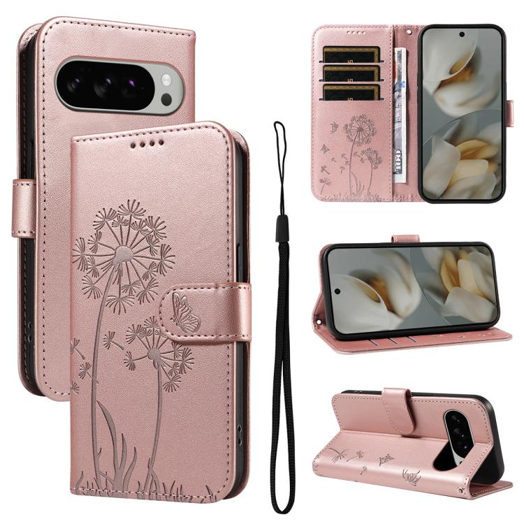 For Google Pixel 10 Pro XL 5G Global Dandelion Embossed Pattern Flip Leather Phone Case(Rose Gold) - Google Cases by buy2fix | Online Shopping UK | buy2fix