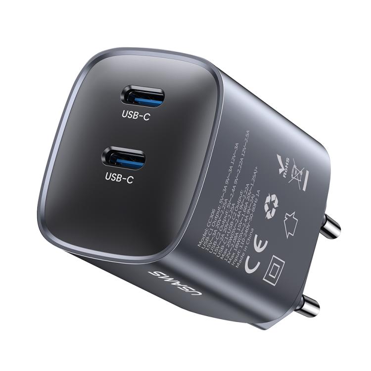 USAMS CC305 T66 45W Dual USB-C / Type-C GaN Fast Charger, EU Plug(Gunmetal) - USB Charger by USAMS | Online Shopping UK | buy2fix